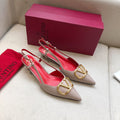 VLOGO SIGNATURE PALE PINK CALFSKIN HIGH SLINGBACK PUMP 4 CM WITH GOLD LOGO