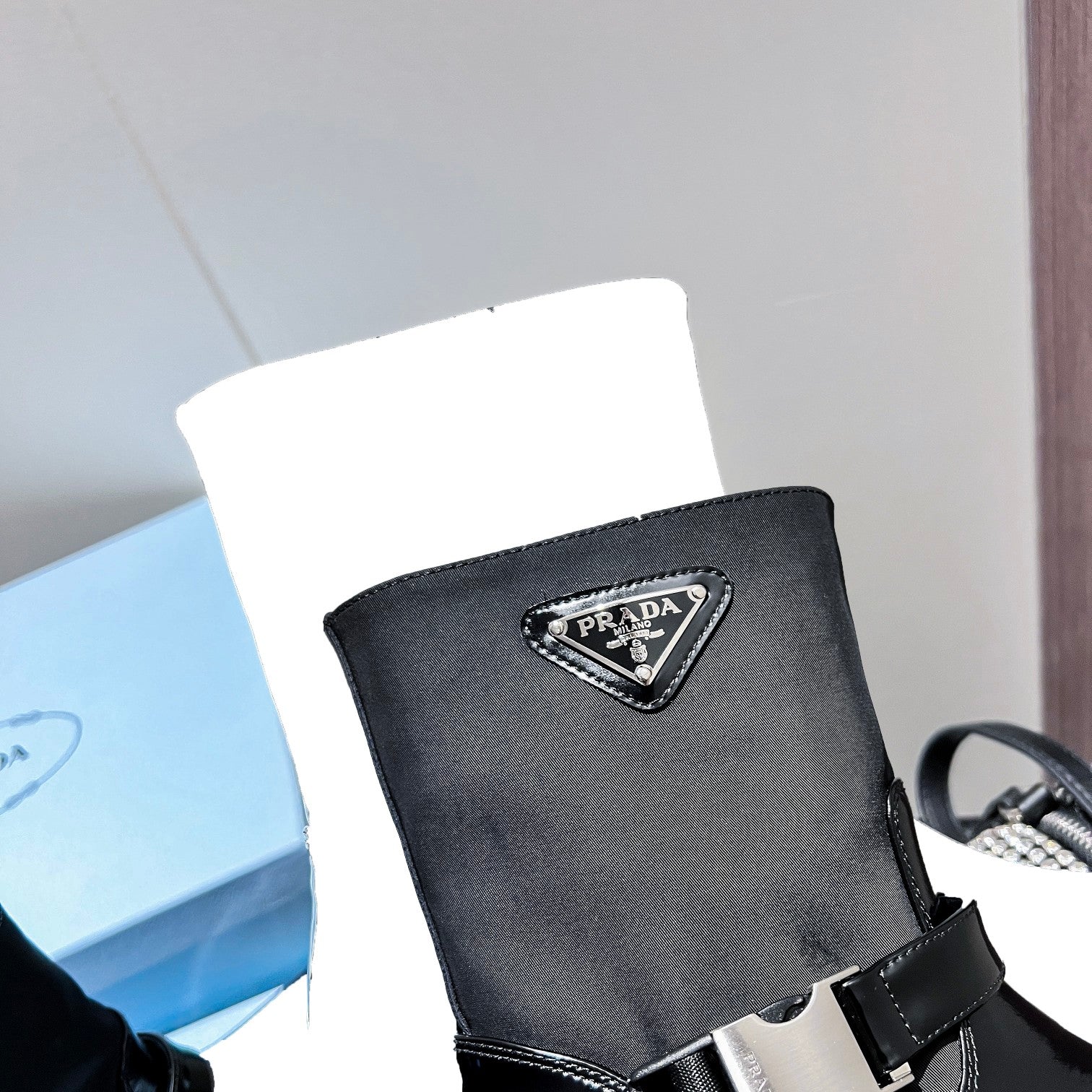 PRADA ANKLE BOOTS WITH STRAP IN BLACK CALFSKIN