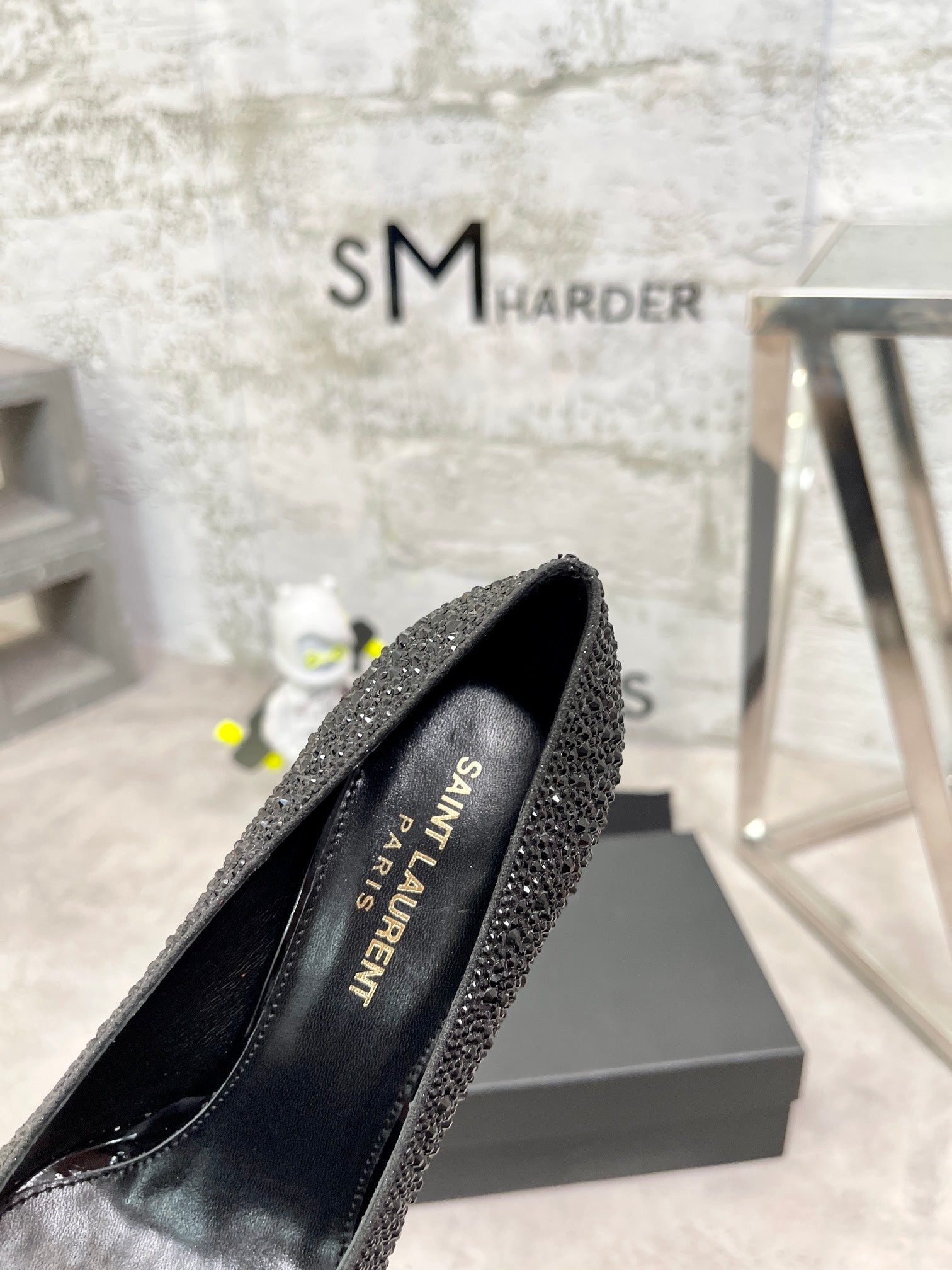 SL OPYUM BASIC HIGH HEEL BLACK CRYSTAL SATIN