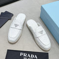 PRADA OSTRICH PATTERN MULES WHITE CALFSKIN