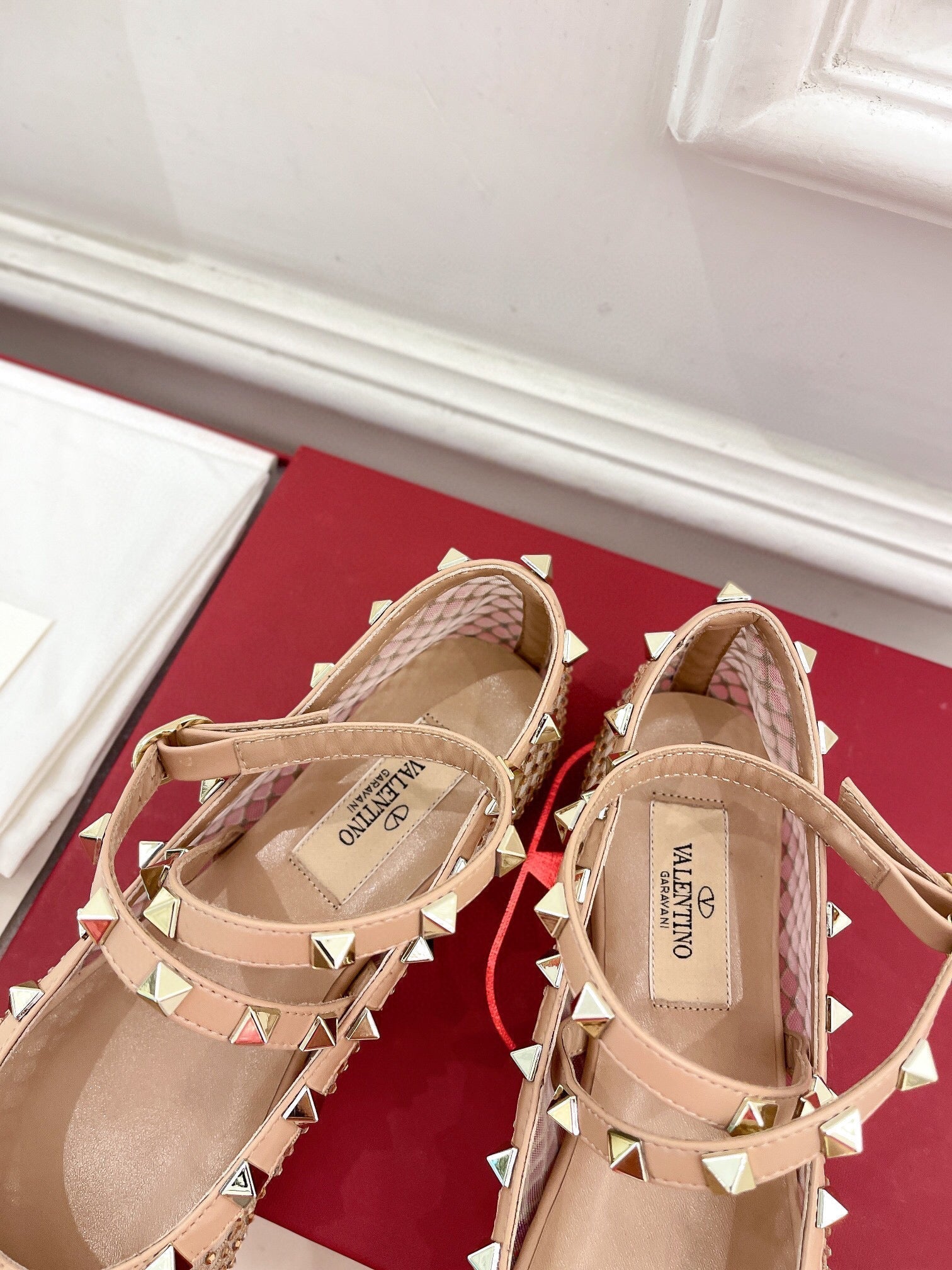 BALLET FLATS ROCKSTUD MESH WITH CRYSTALS IN ROSE CANNELLE