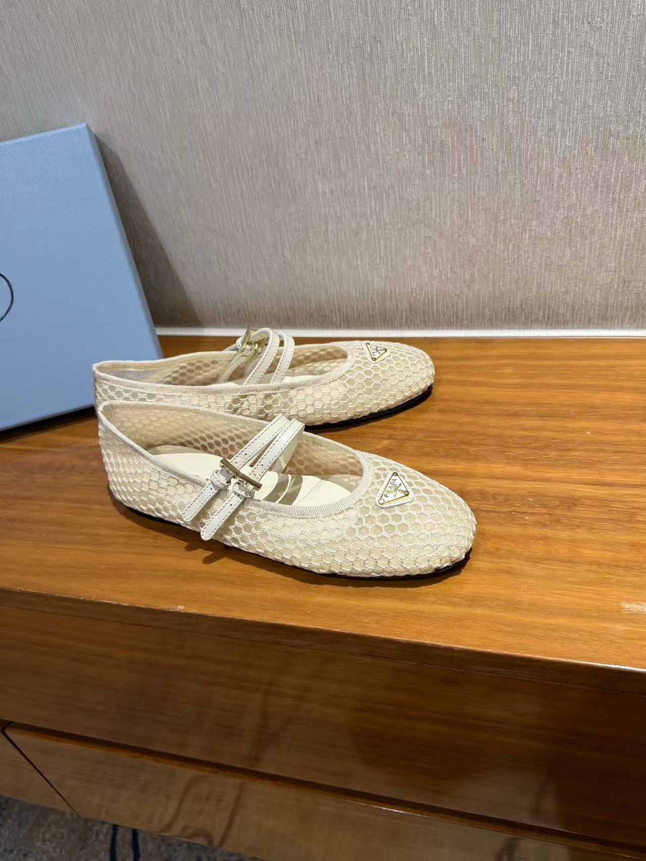 PRADA BALLERINAS BALLET FLATS IN BEIGE MESH FABRIC