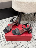 VLTN STUDDED BLOCK HEEL SANDALS 25S 60 MM IN BLACK LAMBSKIN