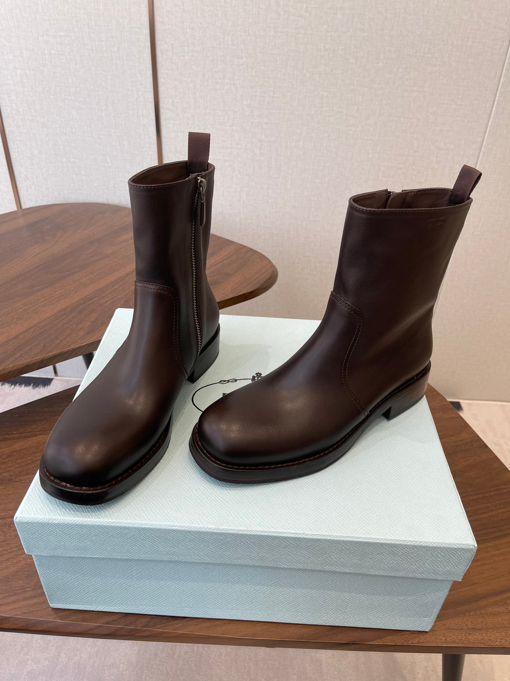 PRADA 25S COWBOY BOOTS IN RK BROWN CALFSKIN