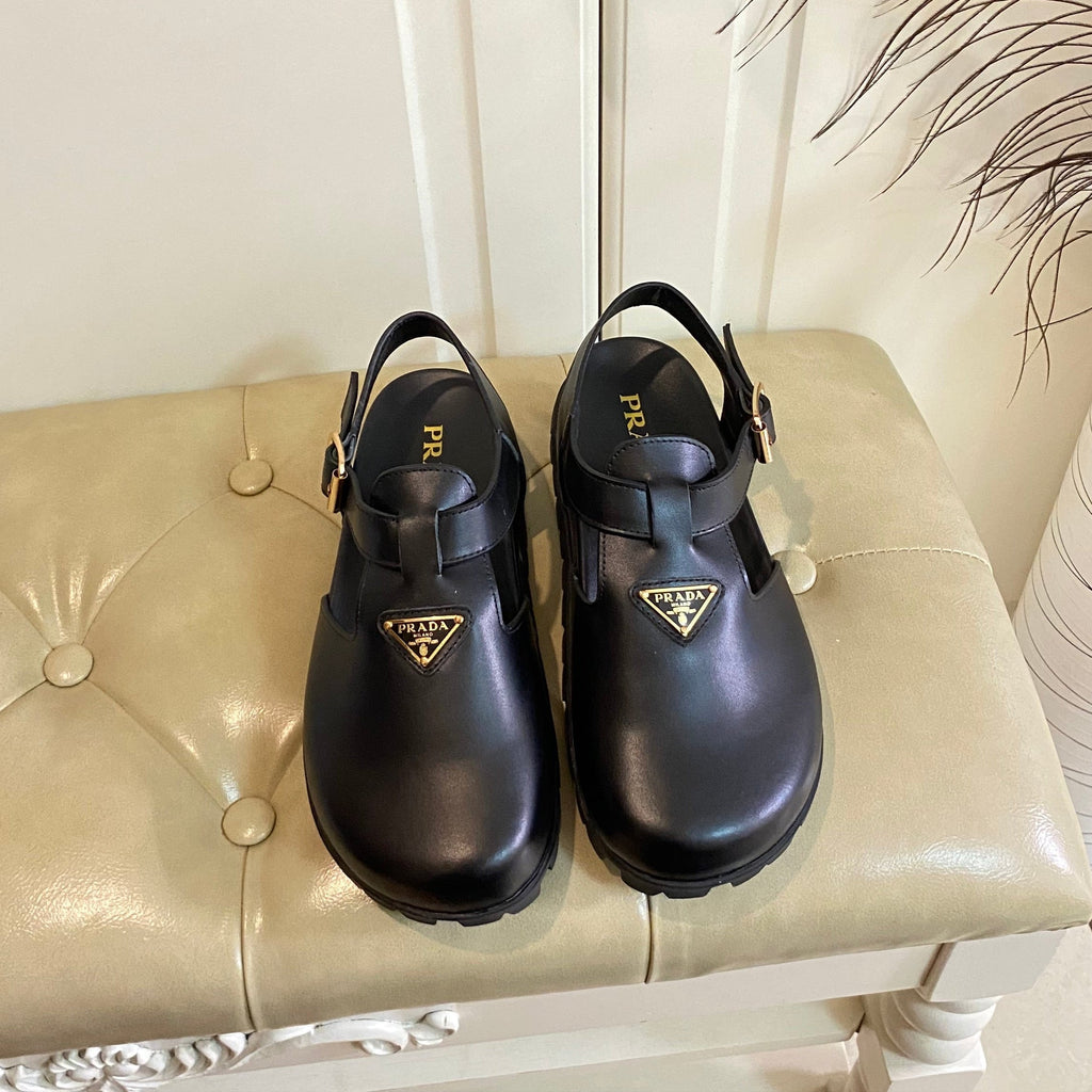 PRADA RUBBER SOLE SANLS IN BLACK SMOOTH LAMBSKIN