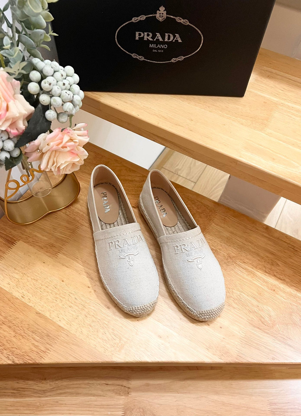 PRADA pra espadrilles beige canvas