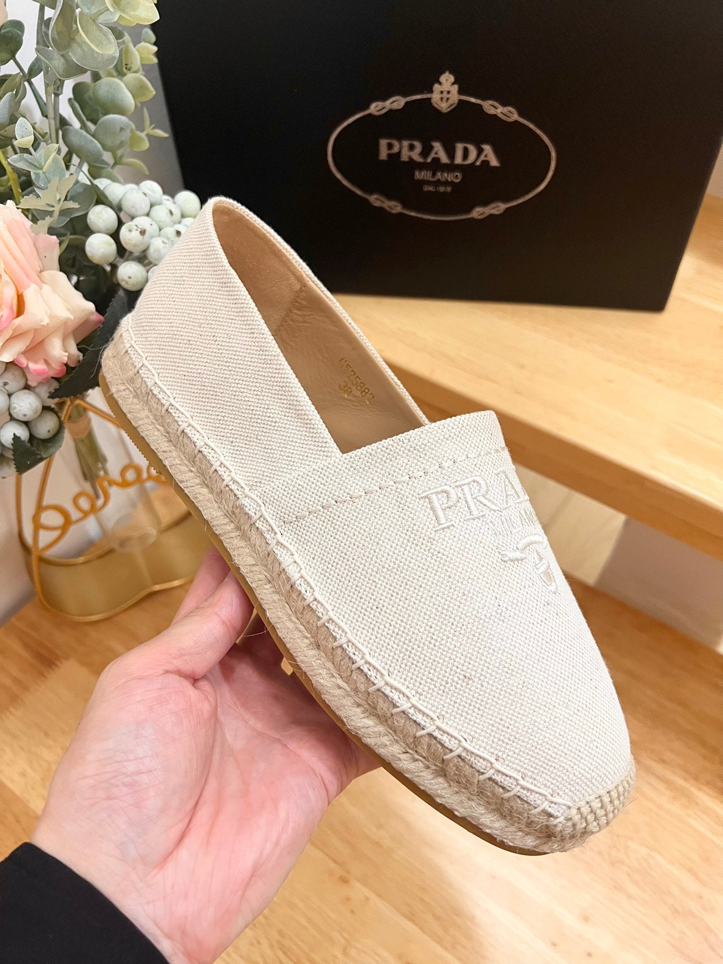 PRADA pra espadrilles beige canvas