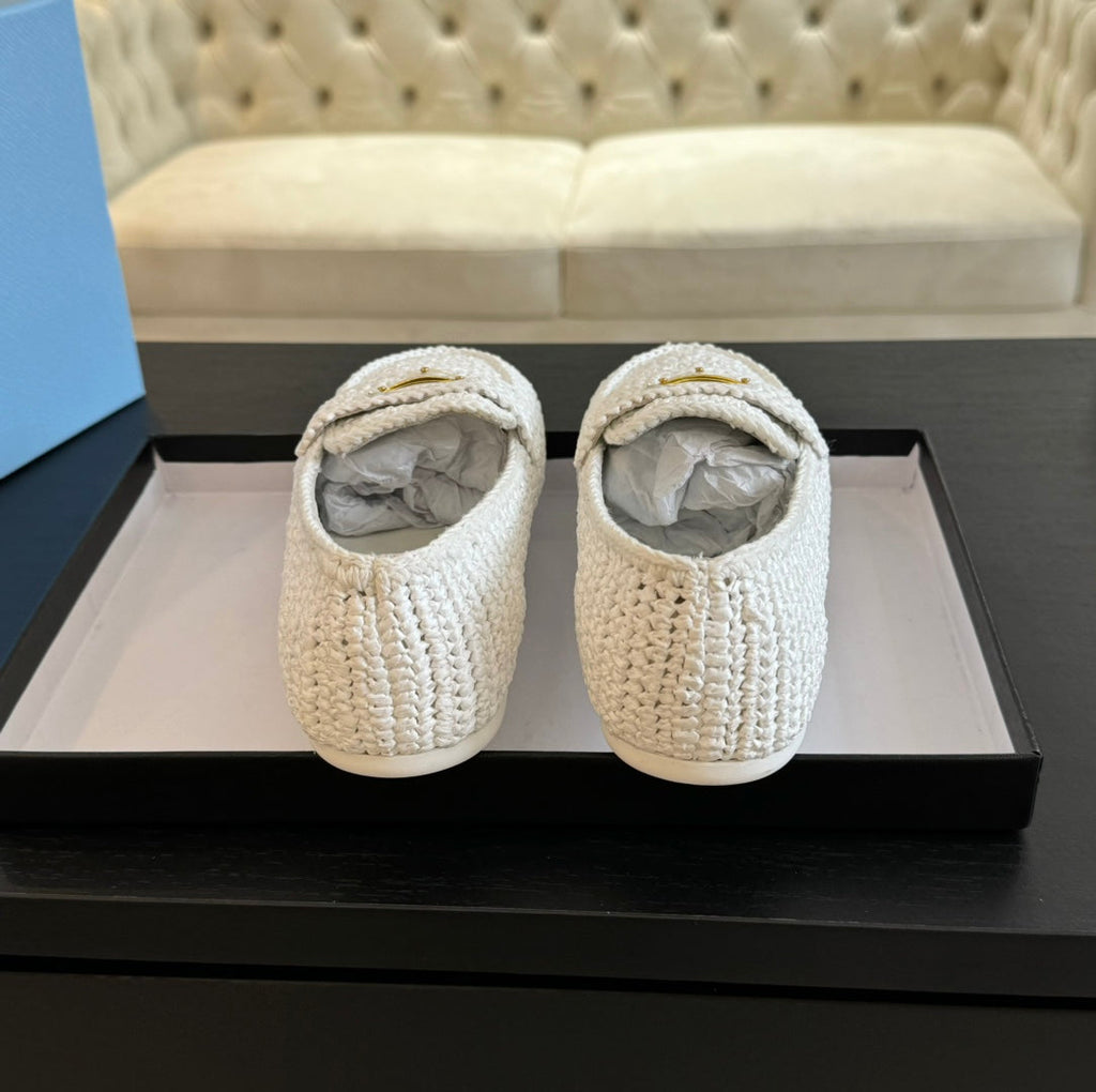 PRADA CROCHET LOAFERS WHITE CALFSKIN
