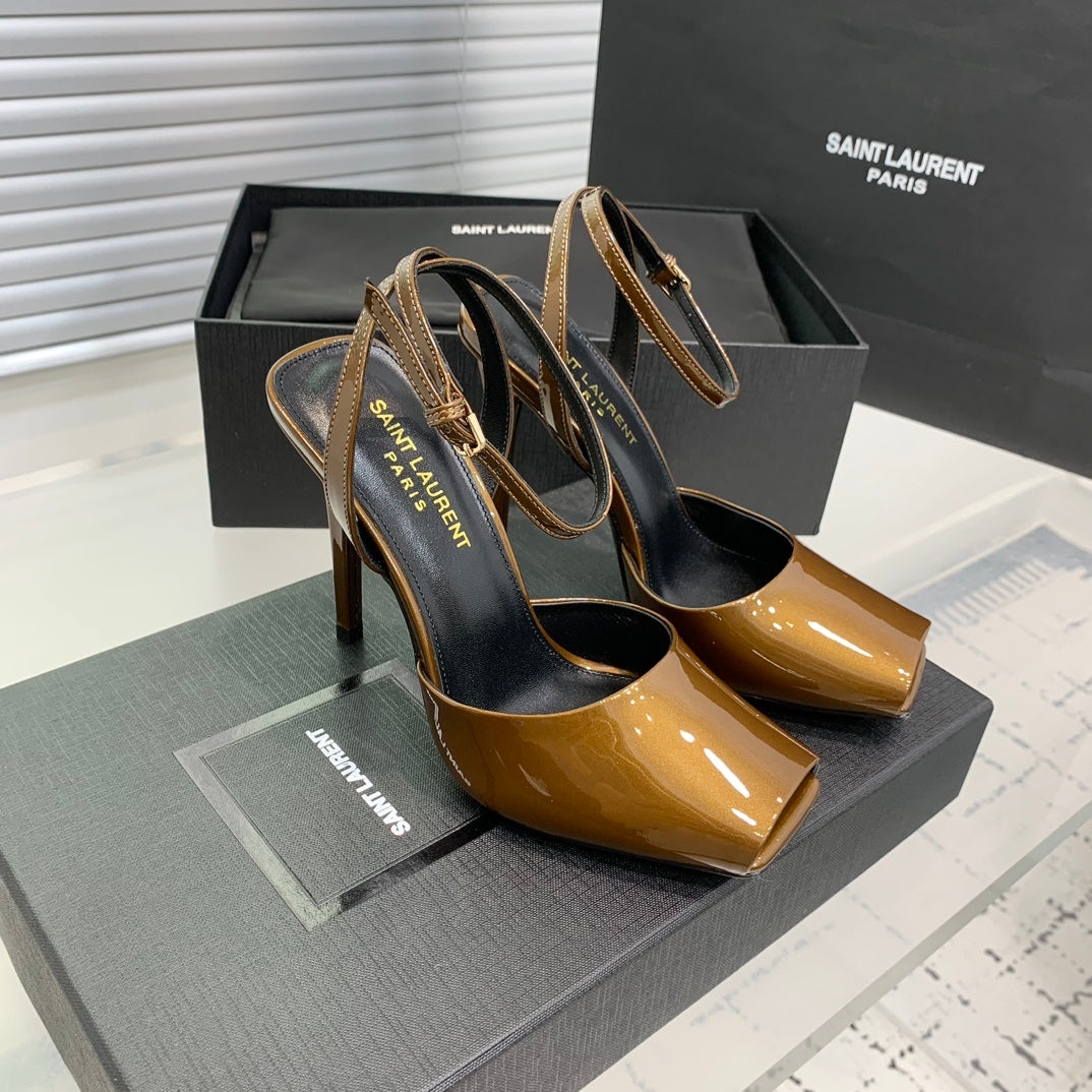 SL FISH MOUTH SANDAL PUMP BRONZE POLISHED CALFSKIN