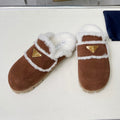 PRADA SUEDE AND SHEARLING MULES UMBER BROWN