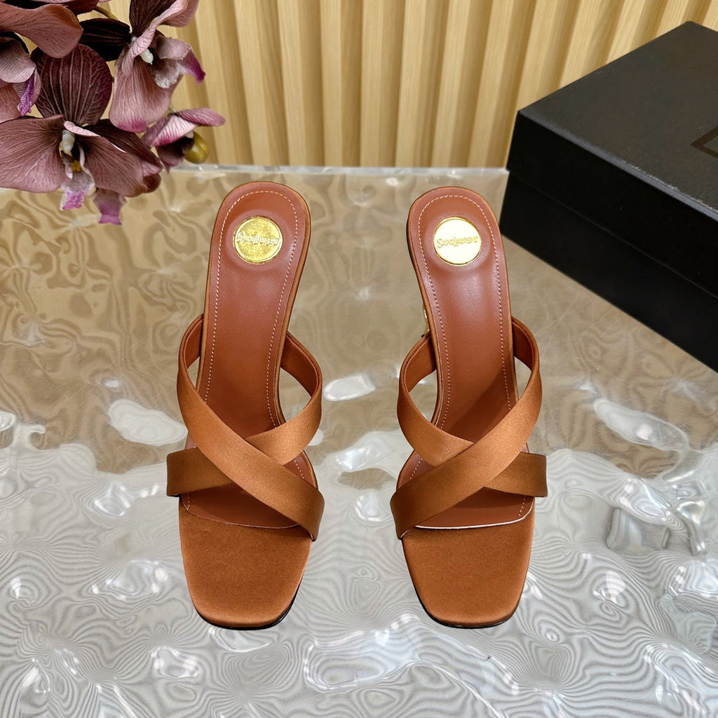 OPYUM 10 CM HIGH MULES IN BROWNIE SILK