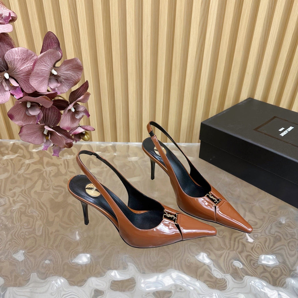 BABYLONE SLINGBACK PUMPS IN BRONZE ORANGE GLOSSY CALFSKIN