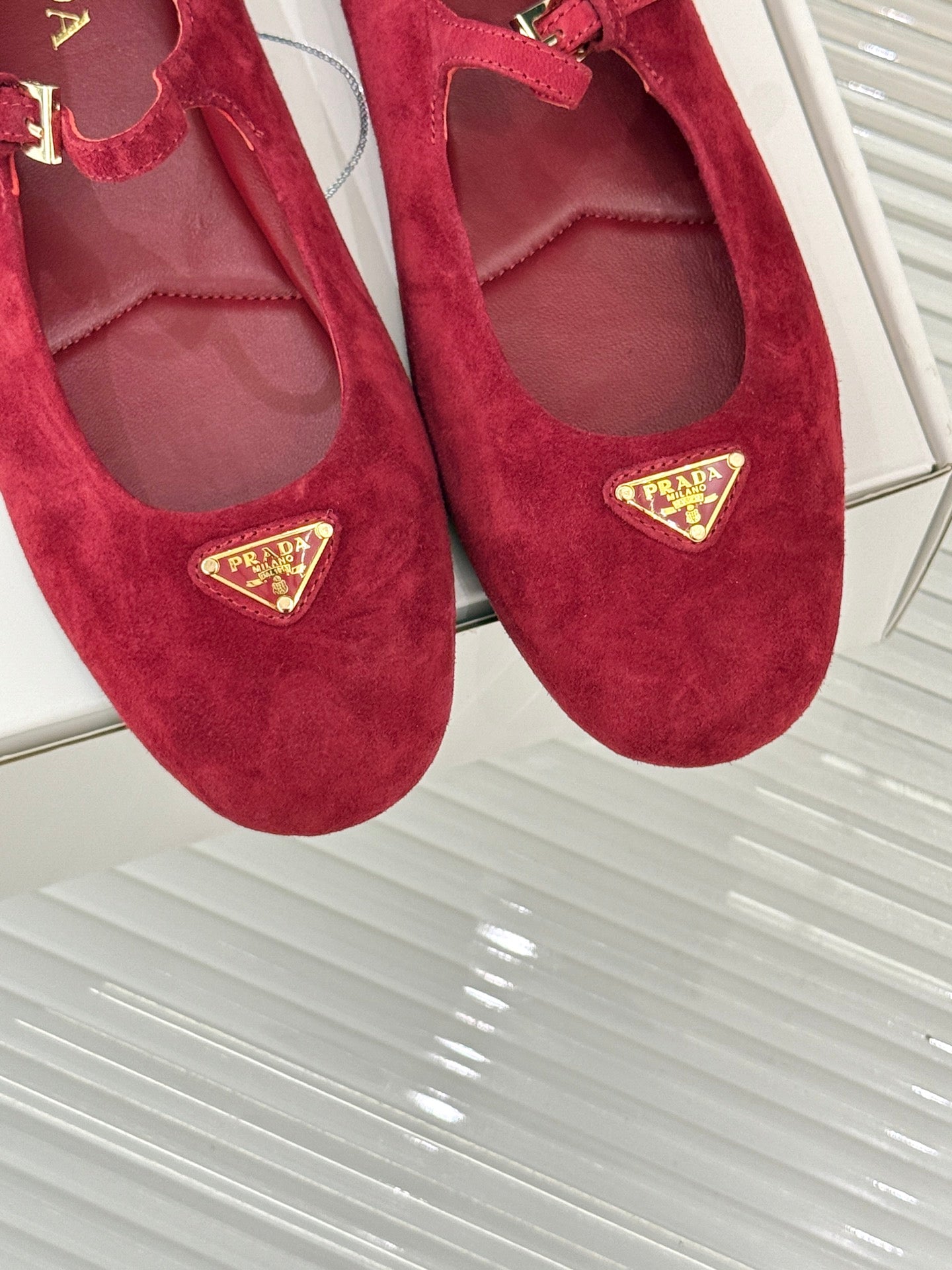 PRADA 25S SOFT PADDED BALLERINAS IN RK RED SUEDE
