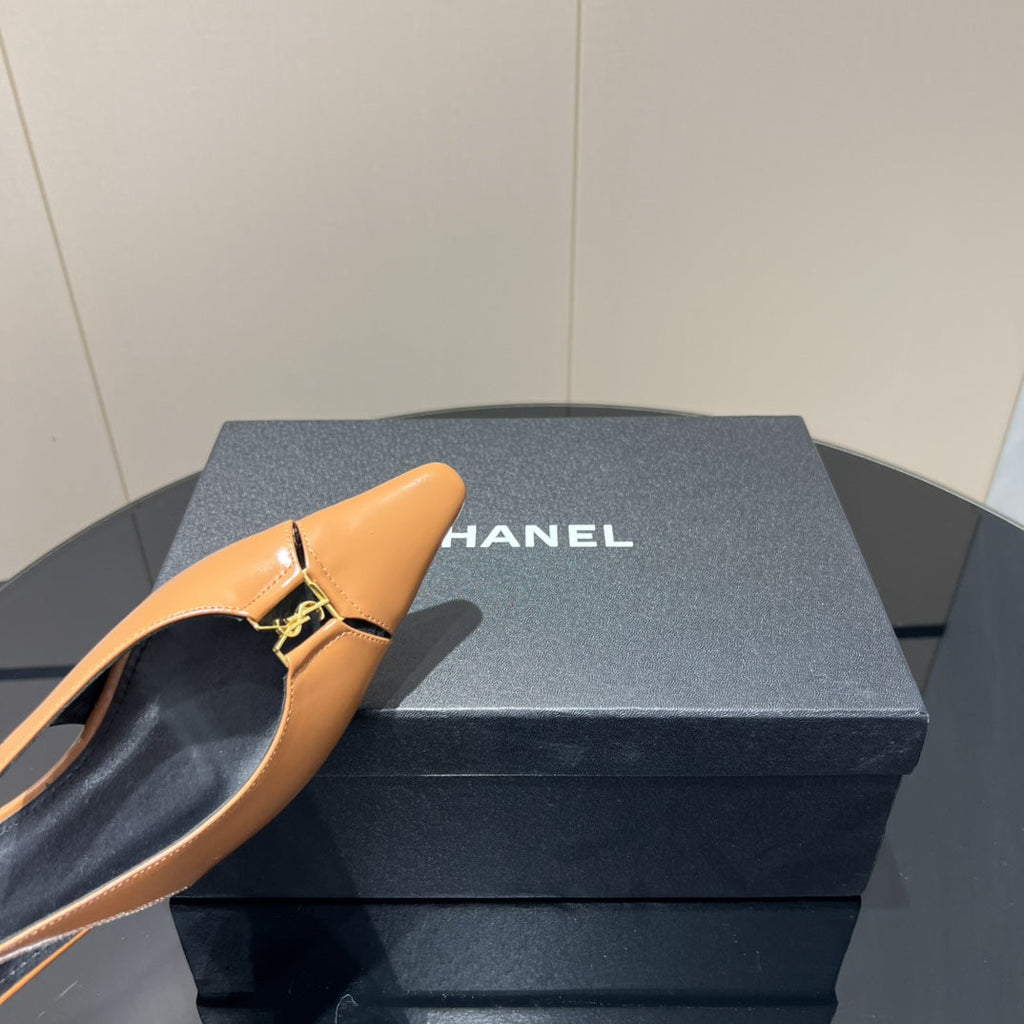 YSL SLINGBACK FLATS 25S IN MUTED ORANGE LAMBSKIN WITH GOLD HARDWARE
