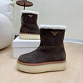 PRADA SUEDE BOOTS RK BROWN WITH SHEARLING LINING AND RUBBER FLATFORM SOLE
