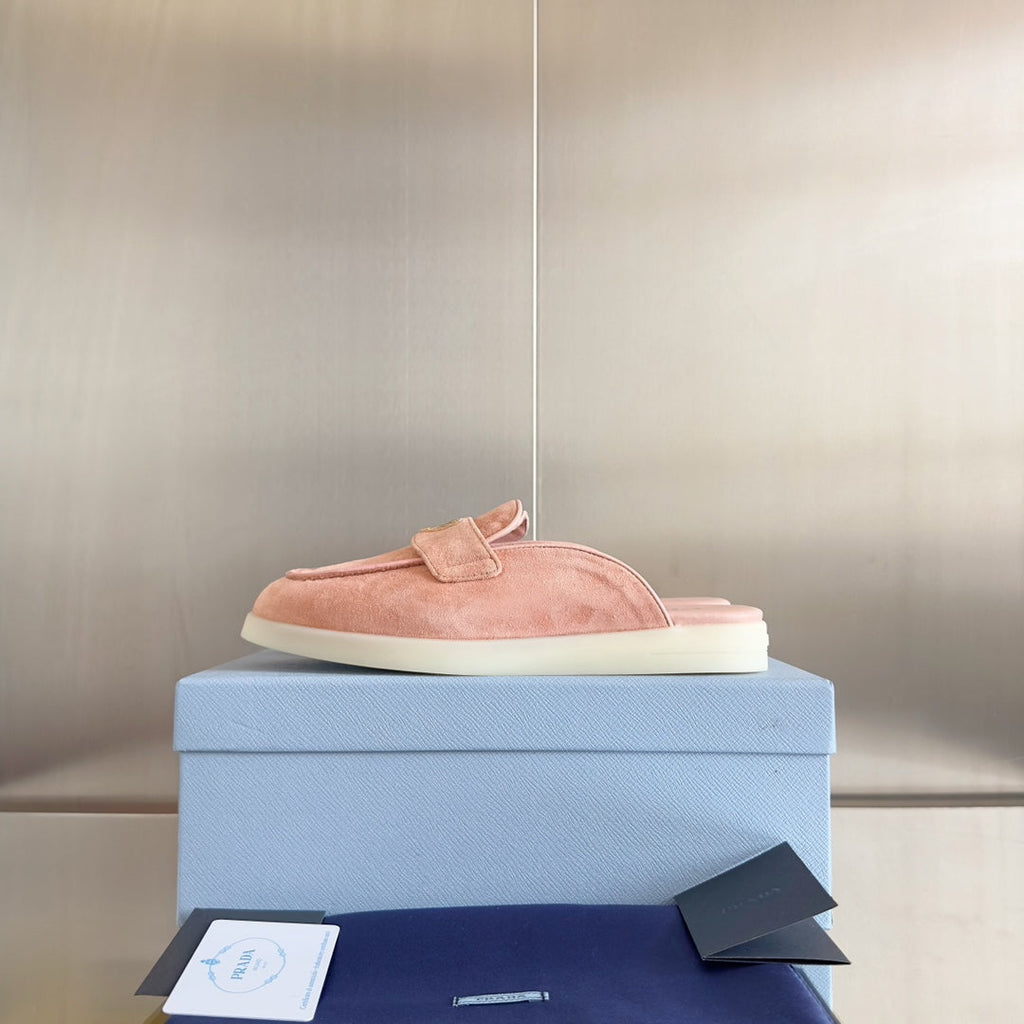 PRADA Pra Pink Suede Leather Mule 25mm Rubber Sole