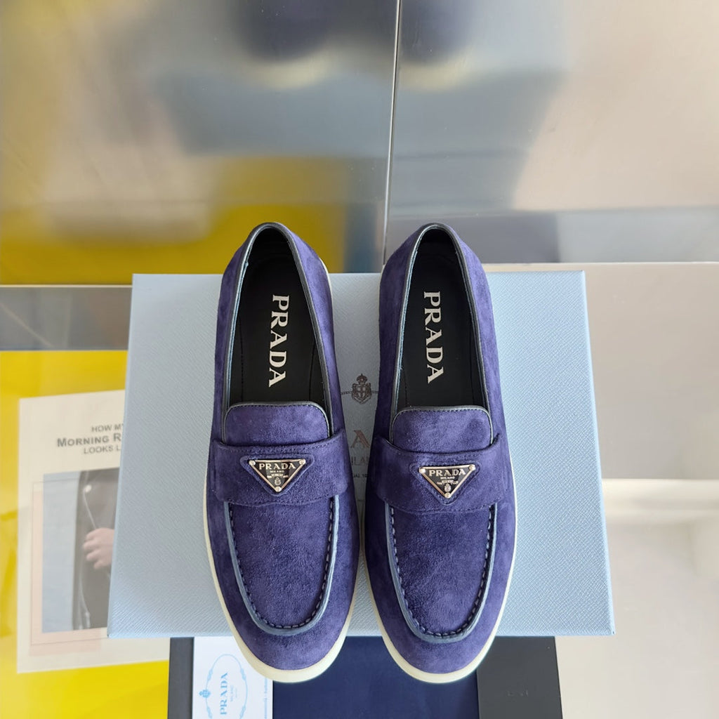 PRADA Pra Purple Suede Leather Loafers 25mm Rubber Sole