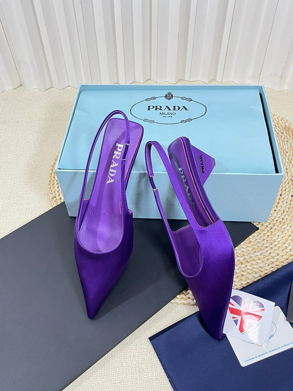 PRADA POINTED TOE SLINGBACK PUMPS VIOLET SATIN