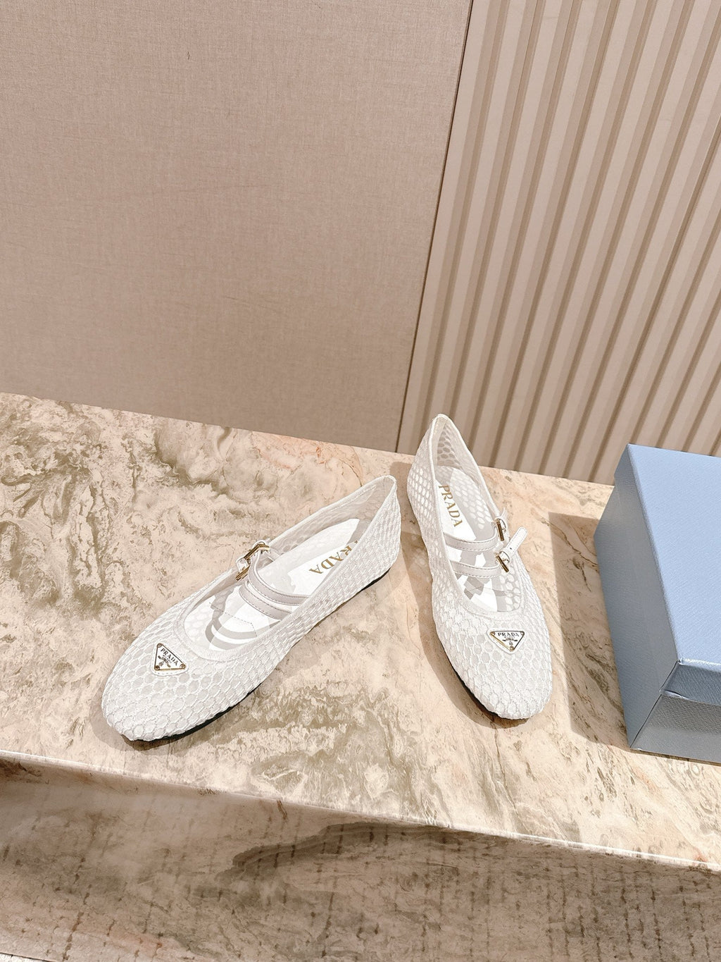 PRADA 25S BALLERINAS BALLET FLATS IN WHITE MESH FABRIC