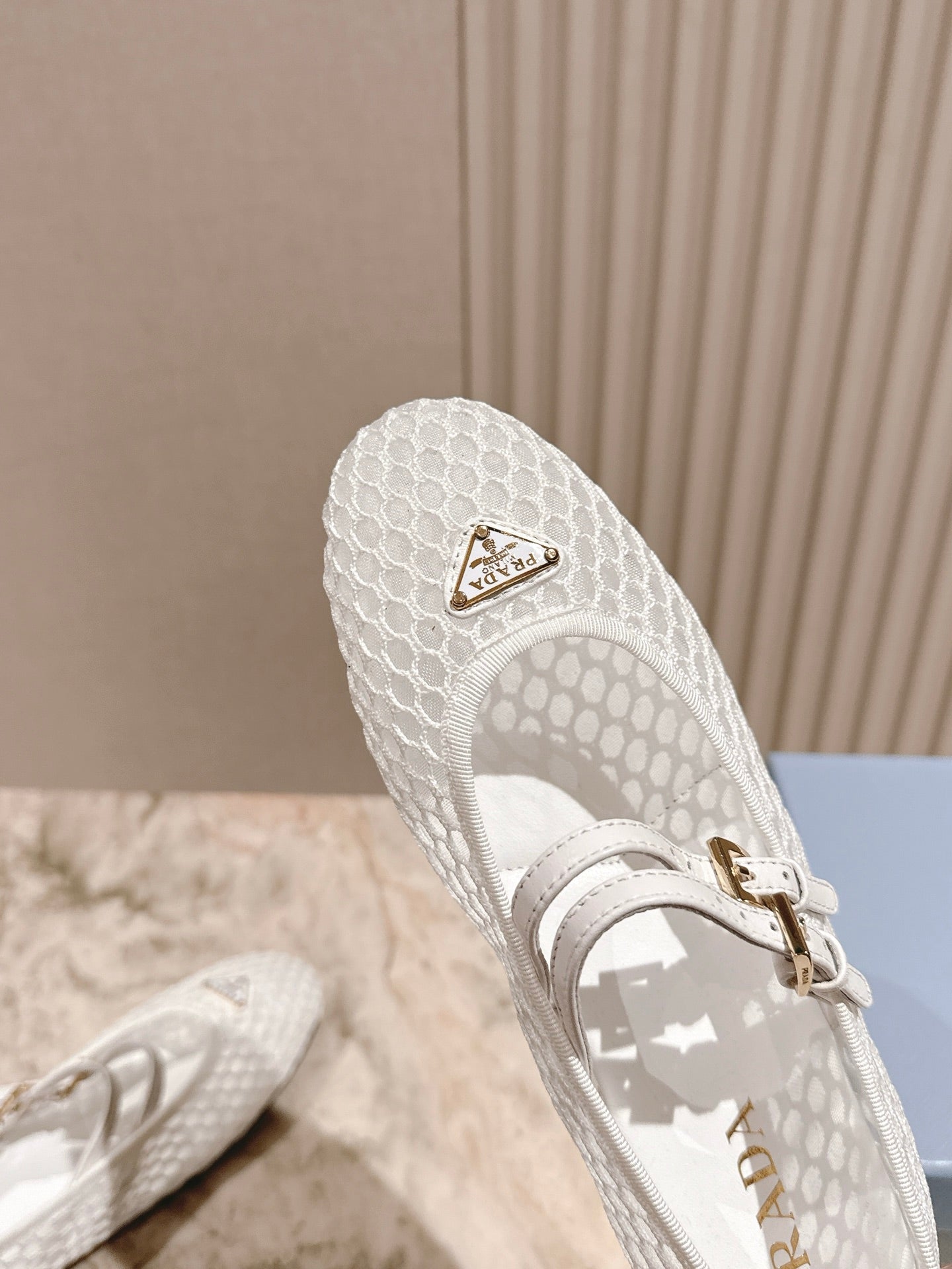 PRADA 25S BALLERINAS BALLET FLATS IN WHITE MESH FABRIC