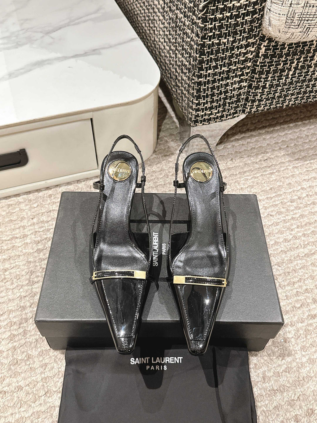 HIGH HEEL 7 CM SLINGBACK IN BLACK PATENT CALFSKIN