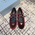 PRADA MARY JANE FLAT WITH TRIANGLE LOGO IN SANGRIA RED VELVET