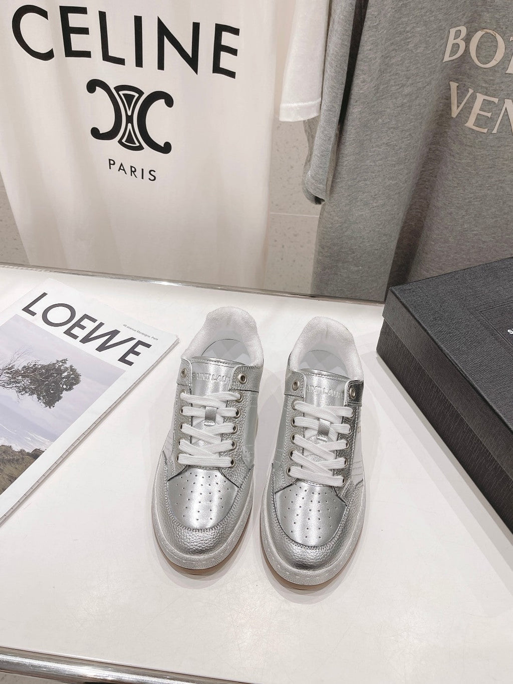 SL SL/61 SNEAKERS SILVER PERFORATED CALFSKIN