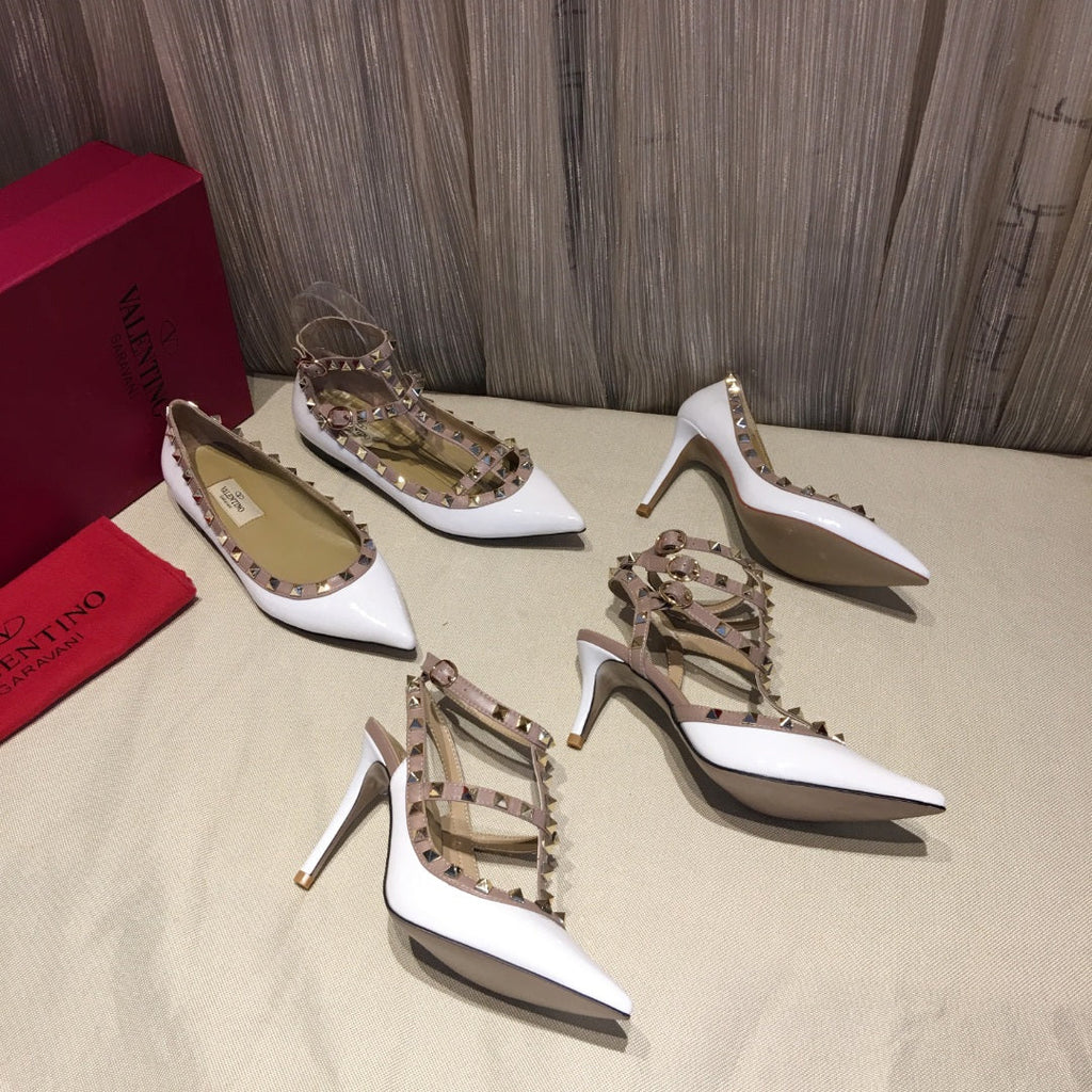 ROCKSTUD CAGED PUMP 65MM IN WHITE MIX LIGHT PINK PATENT CALFSKIN
